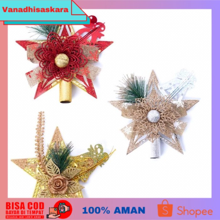 (BISA COD) Hiasan Top Bintang Pohon Natal / Merah (Besar)-Pucuk Pohon Natal - Merah