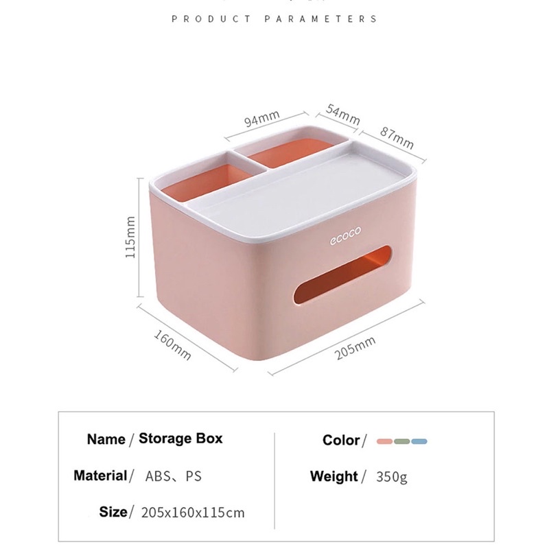 ECOCO Storage Box Kotak Penyimpanan Office Desk Case Organizer - E1602 - Gray