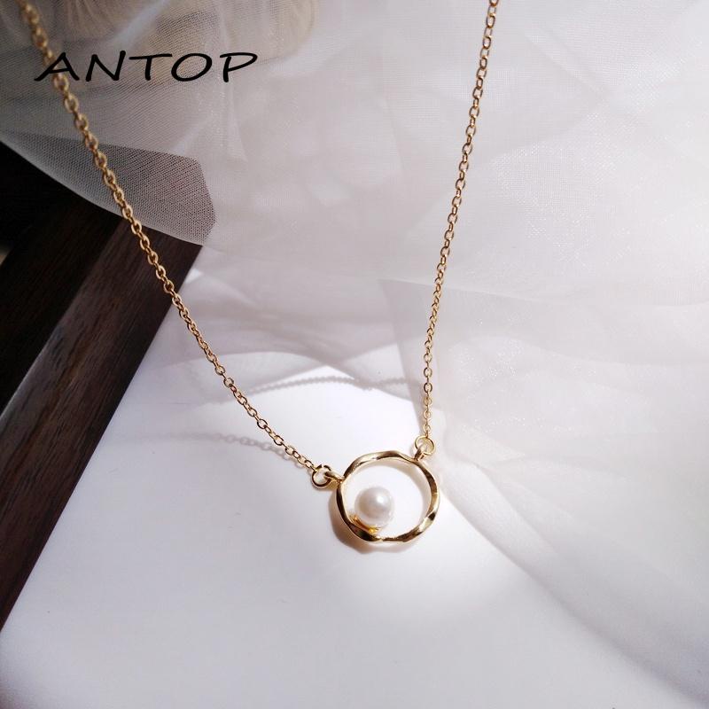 1 Pcs Korea Kalung Mutiara Titanium Pria Kalung Wanita Antikarat Bulat Necklace ANTOP