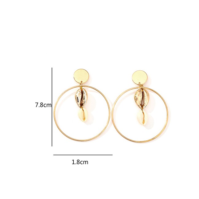 LRC Anting Tusuk Fashion Gold Natural Shell Metal Ring Earrings F61380