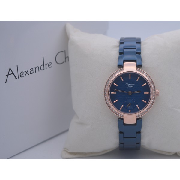 Jam Tangan Wanita Alexandre Christie Ac 2709 Rose Gold Blue Original