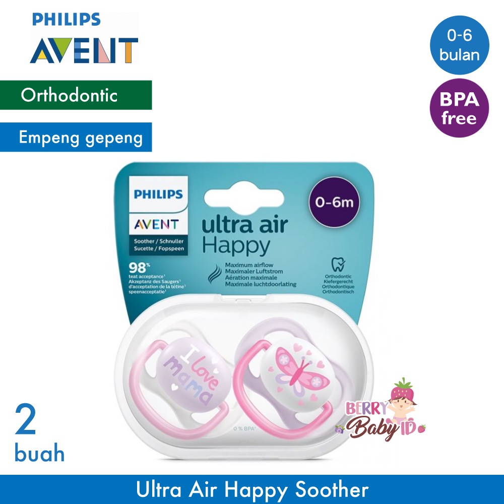 Philips Avent 2 Pcs Ultra Air Happy Pacifier Empeng Soother Bayi Berry Mart