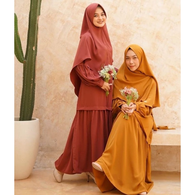 KHAILA gamis 1 set syar'i Original by ALIYAH SYARI gerai aliyah (Ready stock size xs)
