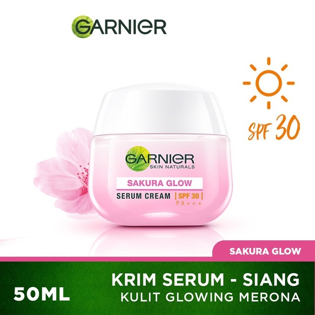 GARNIER SAKURA GLOW HYALURON SERUM CREAM SPF30 PA+++ 50ML | KIRIM WAJAH BY AILIN