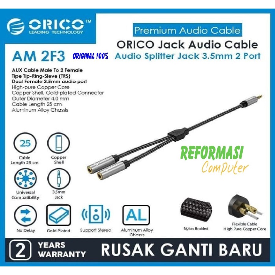 ORICO AM-2F3 2in1 3.5mm M to F Audio Cable Black