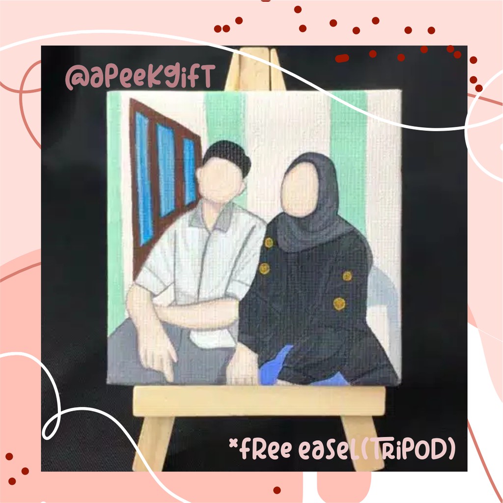 Lukisan Kanvas Mini Kustom(10x10) Kado Ulang Tahun Wisuda/ Custom Painting Mini Canvas (free tripod)