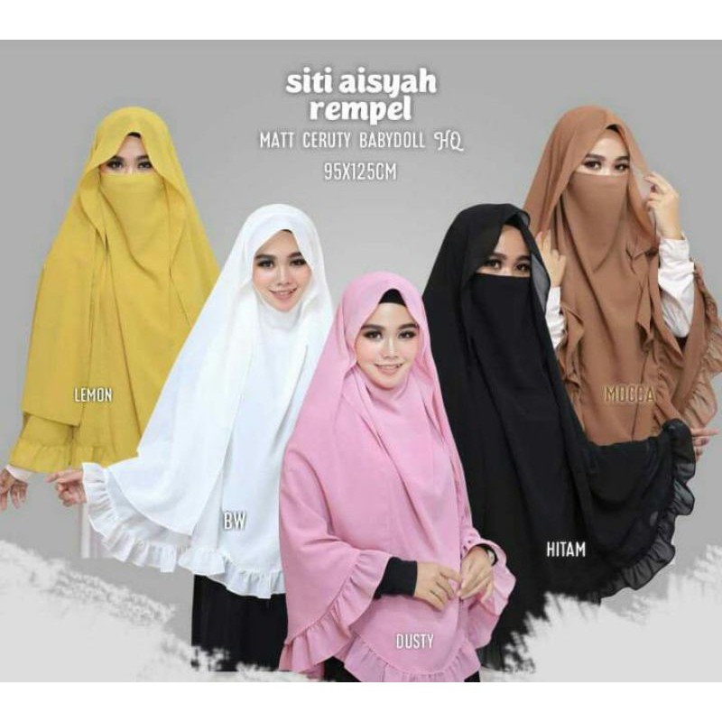 Jilbab Khimar Niqab ceruti babydoll premium jumbo 2 layer ori by Geeva Hijab Siti Aisyah rempel