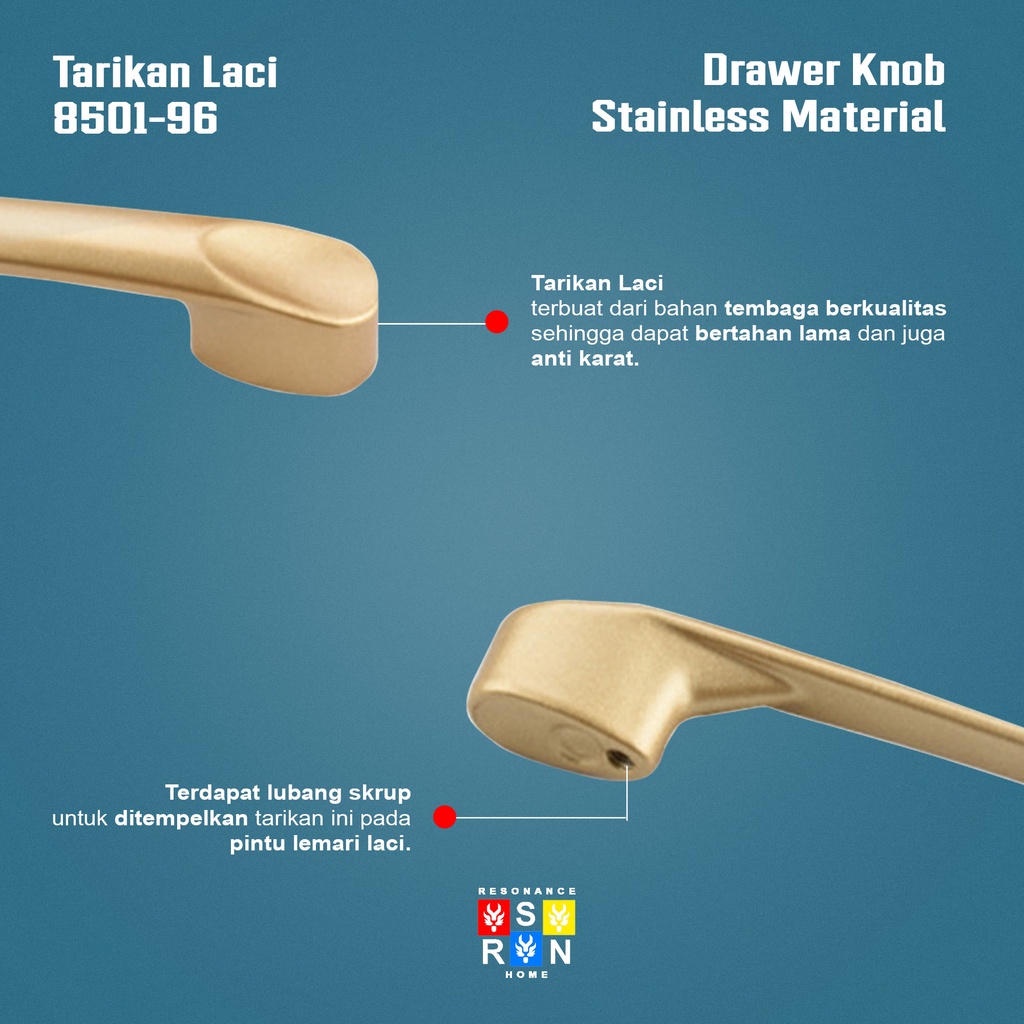 Tarikan Laci Coating Gold 8501-96 / Handle Gagang Pintu Laci Lemari Resonance Home