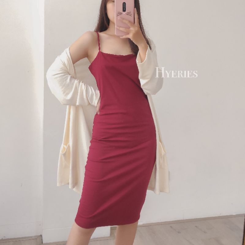 HYERIES JENNY Dress Wanita Bodycon Sexy Korea Square Neck Tali Spaghetti / Dress Kondangan / Dress Pesta / Dress Polos / Dress Pensil / Dress Kasual Wanita / Dress Basic Wanita / Sleeveless Dress / Dress Tanpa Lengan / Dress Slimfit / Dress ketat