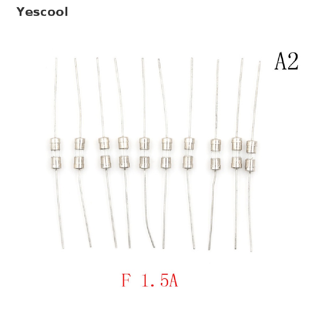 Yescool 10pcs Sekring Tabung Kaca Axial F1A / 1.5A / 2A / 3A / 5A 3.6x10mm 250V