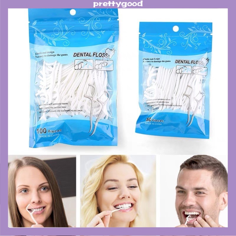 100pcs /50pcs set Dental Floss Benang Tusuk Gigi isi Flosser Teeth Toothpick stick - PD