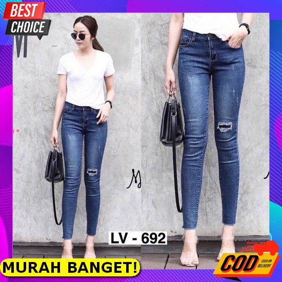 Promo - Pants Highwaist Ripped Jeans 81376 - Fashion Celana Jeans Wani Fwr - Basic Jeans Style M4N