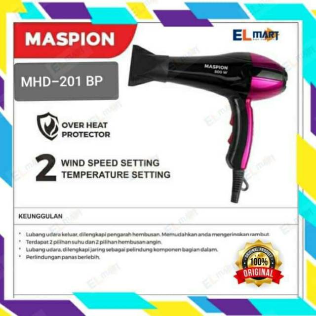 Maspion Hair dryer MHD-201 BP Special 2 Pilihan Suhu Pengering rambut panas dingin 201 BP