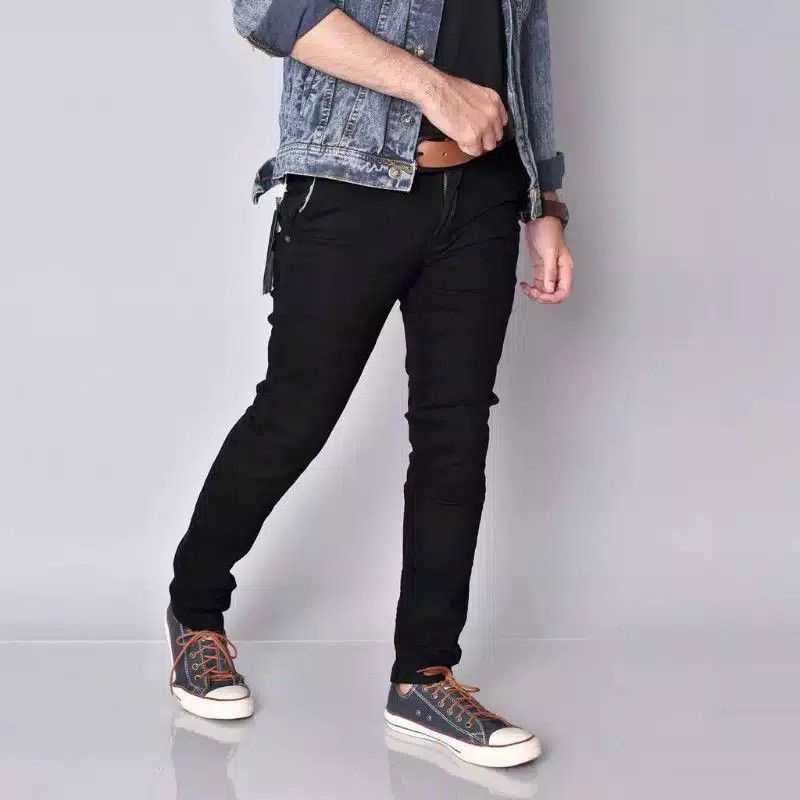 Celana jeans pria hitam, celana jeans hitam slim fit