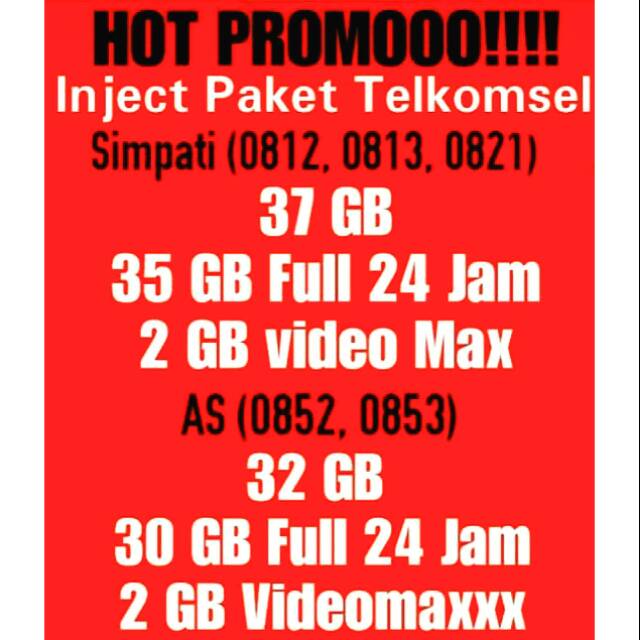 Hot Promo Paket Data Internet Inject Kartu Injek Injec Telkomsel Simpati As Paketan 37gb 32gb 24jam Shopee Indonesia