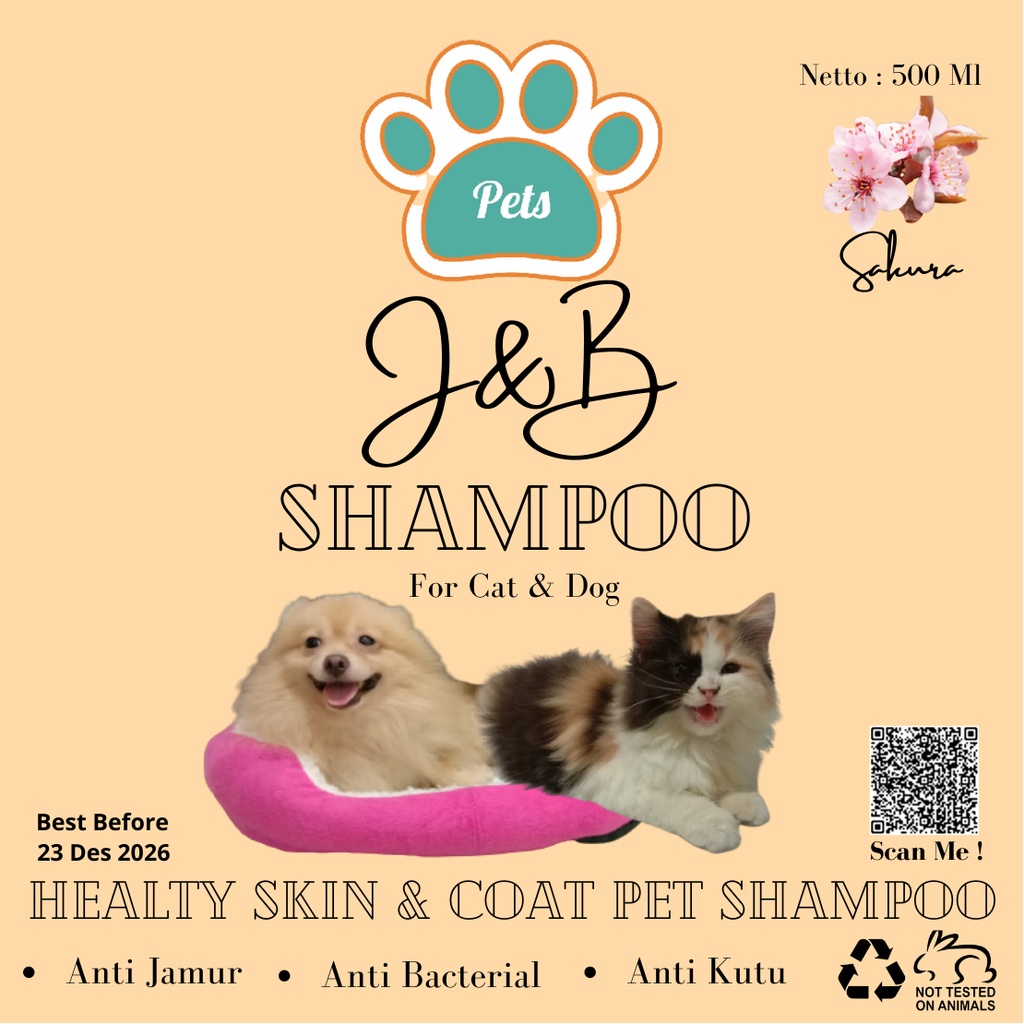 Shampo Jamur &amp; Kutu J&amp;B Pets Shampo 500 ml Anti Bacterial untuk Kucing / Anjing