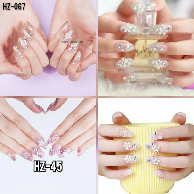 20 model kuku palsu 3d wedding fake nails bride 3d