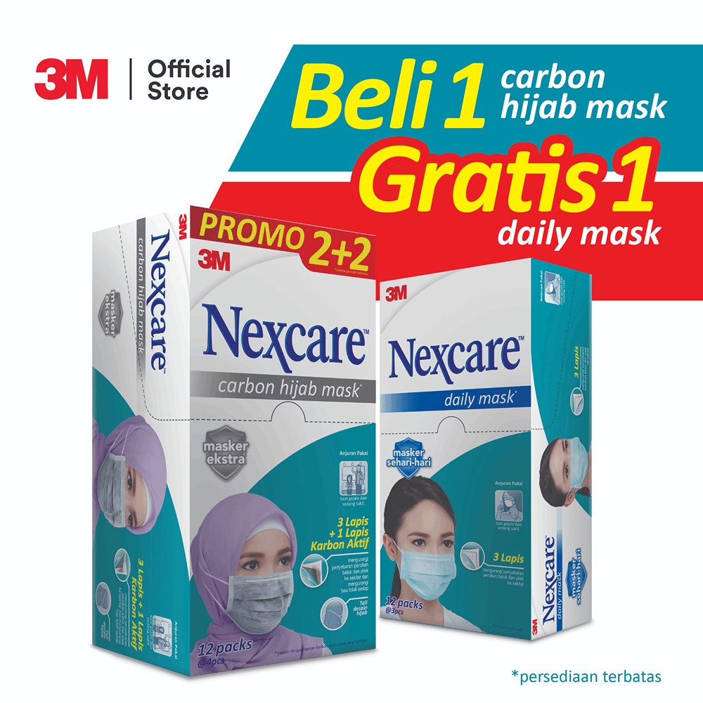 Jual M Nexcare Masker Lapis Me Extra Hijab Carbon Mask Headloop