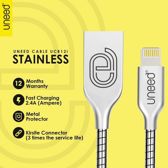 UNEED Kabel Data Stainless Steel Iphone 6 7 8 X XS XR Lightning