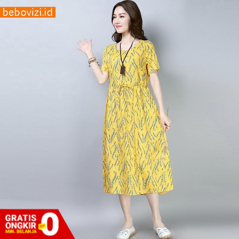 Casual Dress Summer Lengan Pendek Midi Wanita Clothing Katun Linen Indian Import