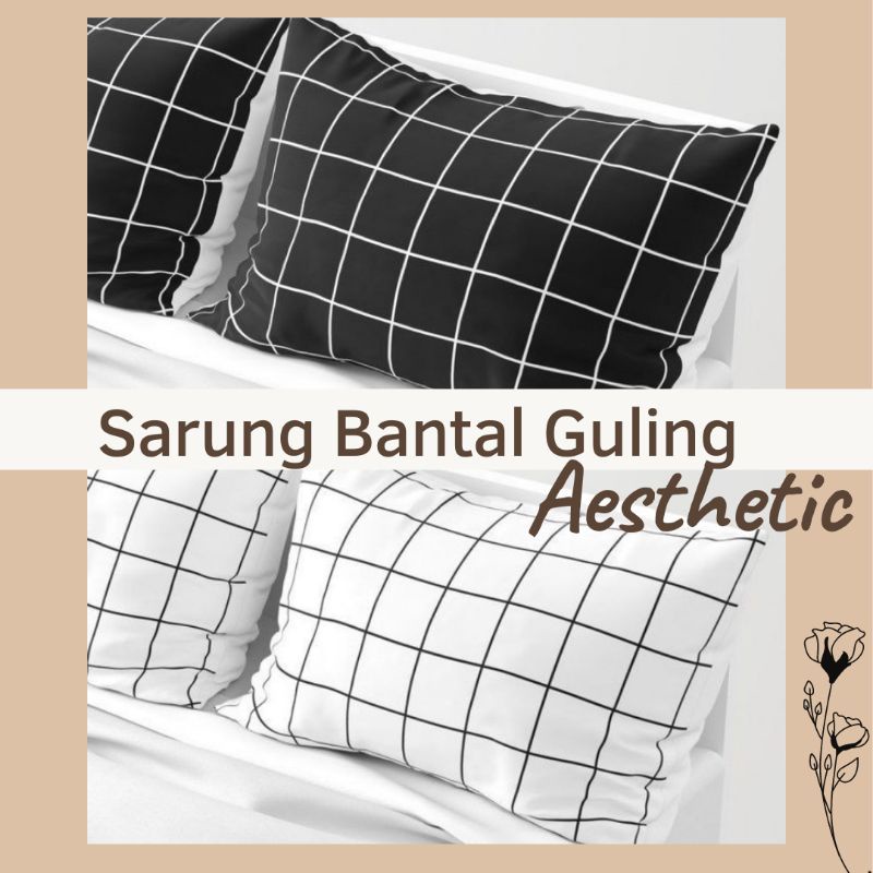 Sarung Bantal Guling Pillow Cover Aesthetic Polos Grid Sarban Sargul