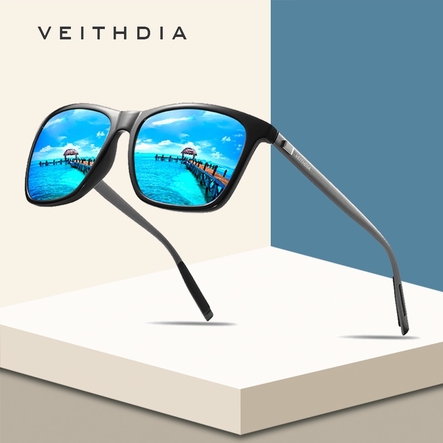 Veithdia Original Premium Kaca mata Polarized Pria Keren Anti UV Trendy Terbaru Kaca mata Hitam