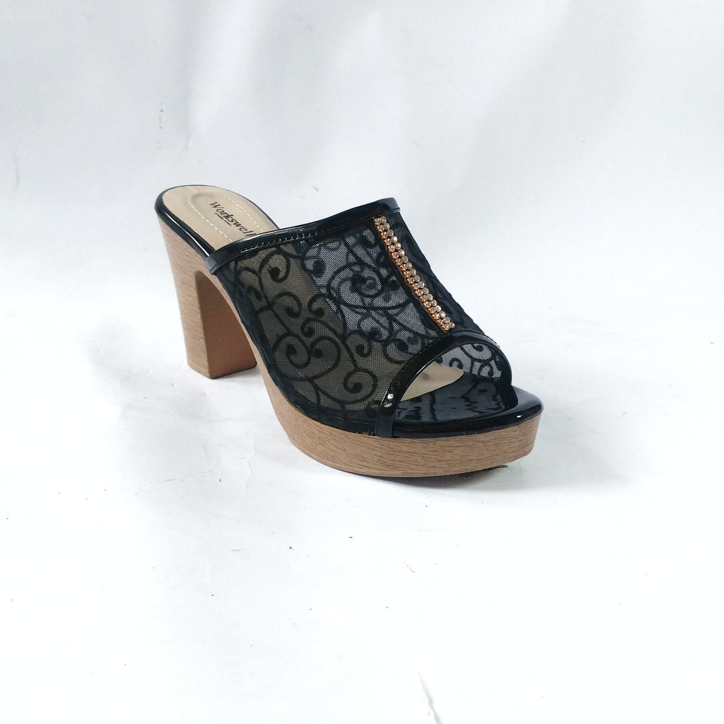 Workswell Sandal Wedges Wanita Warna Hitam Brukat Kode 1888BH