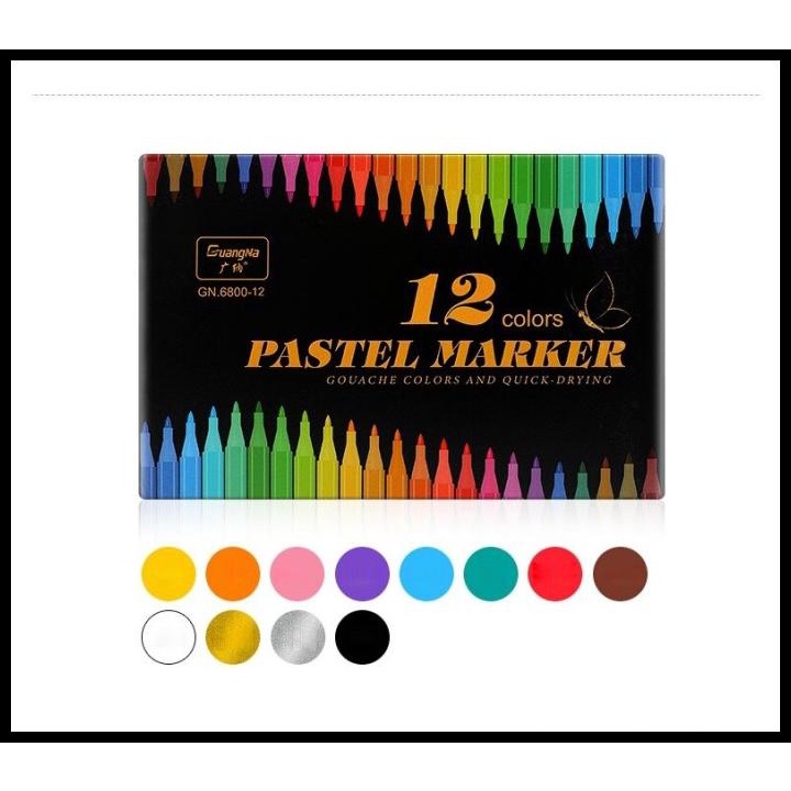 

Guangna Pastel Marker Set 12 Gouache Colors & Quick Drying