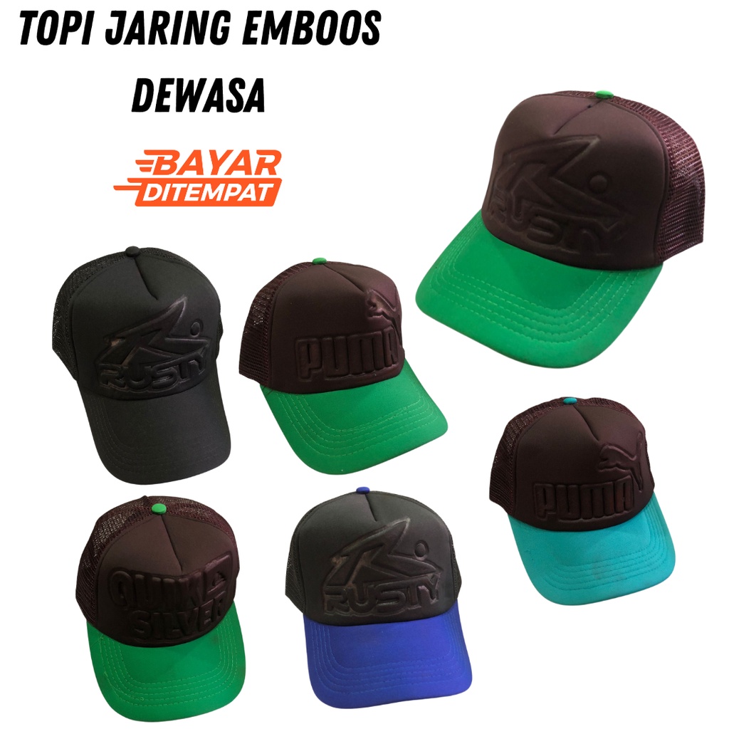 Topi Trucker - Jaring - Print Emboos - Dewasa - Gudang topi Bandung