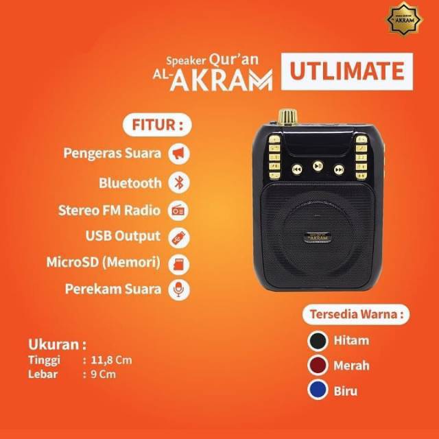 Speaker Alquran Bluetooth Portable Audio Murattal Digital Ultimate Al Akram Quran Aghnia