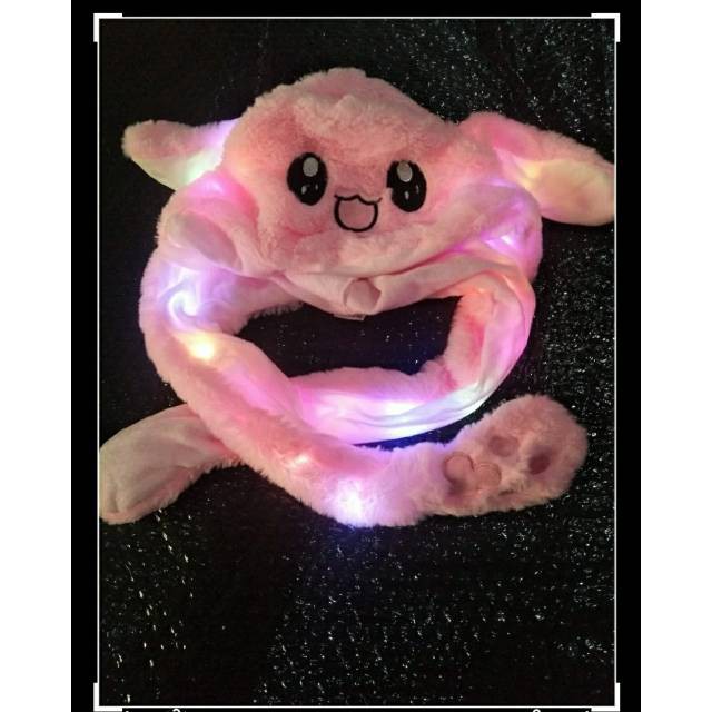 topi boneka bergerak telinga tik tok led dan tidak led karakter kartun