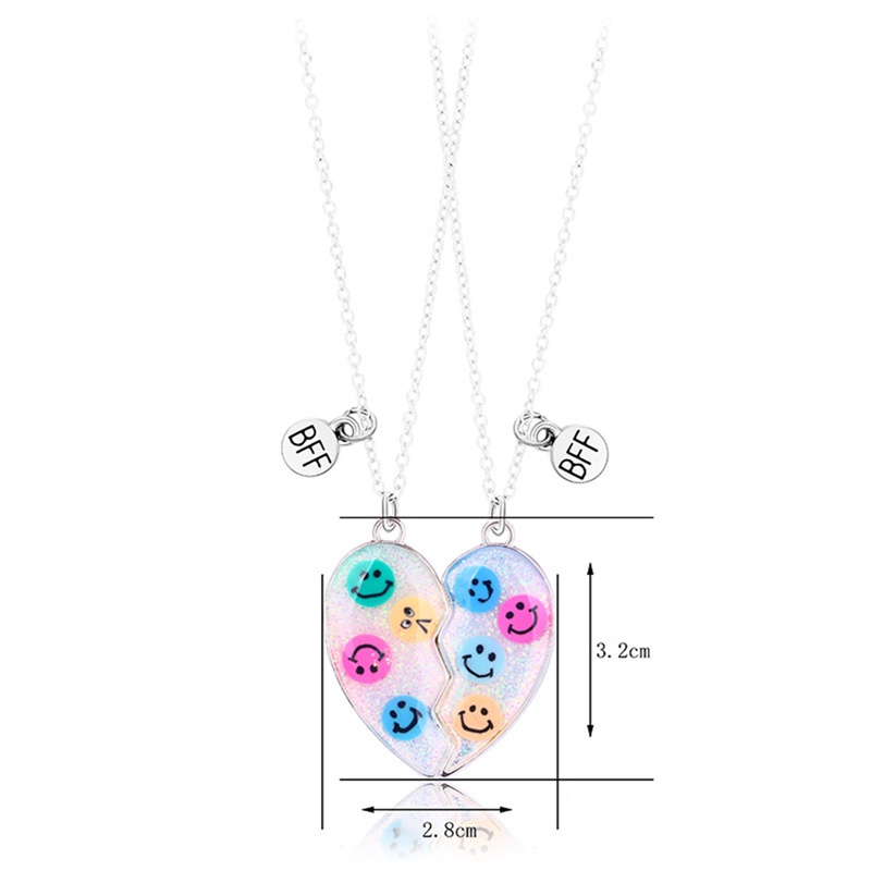 2pcs Kalung Persahabatan Liontin Desain Kombinasi Hati Warna Warni Untuk Wanita