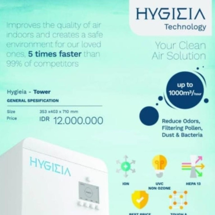 HYGIEIA Air Purifier (Hospital Grade) with HEPA Filter &amp; UVC Non-Ozone