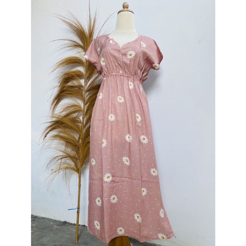 Daster Manohara Dress Manohara All Size Fit to XL Rayon Dress Bali Motif Tiedye Kopi Coffe Motif-Sun plum