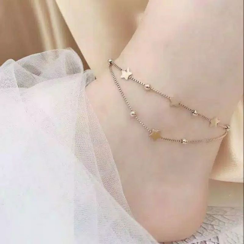 Gelang Kaki Bintang 2Layer Titanium Rosegold