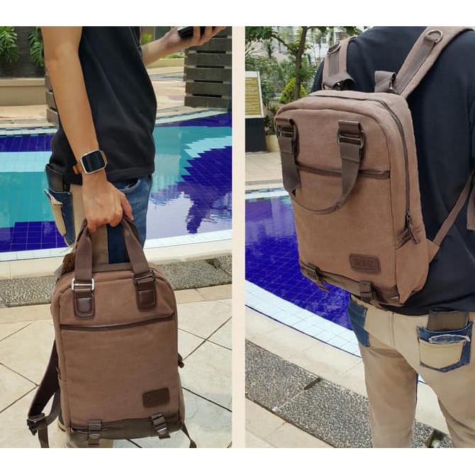 Discount Tas ransel kuliah kanvas pria jinjing punggung bodypack kulit laptop Paling Baru