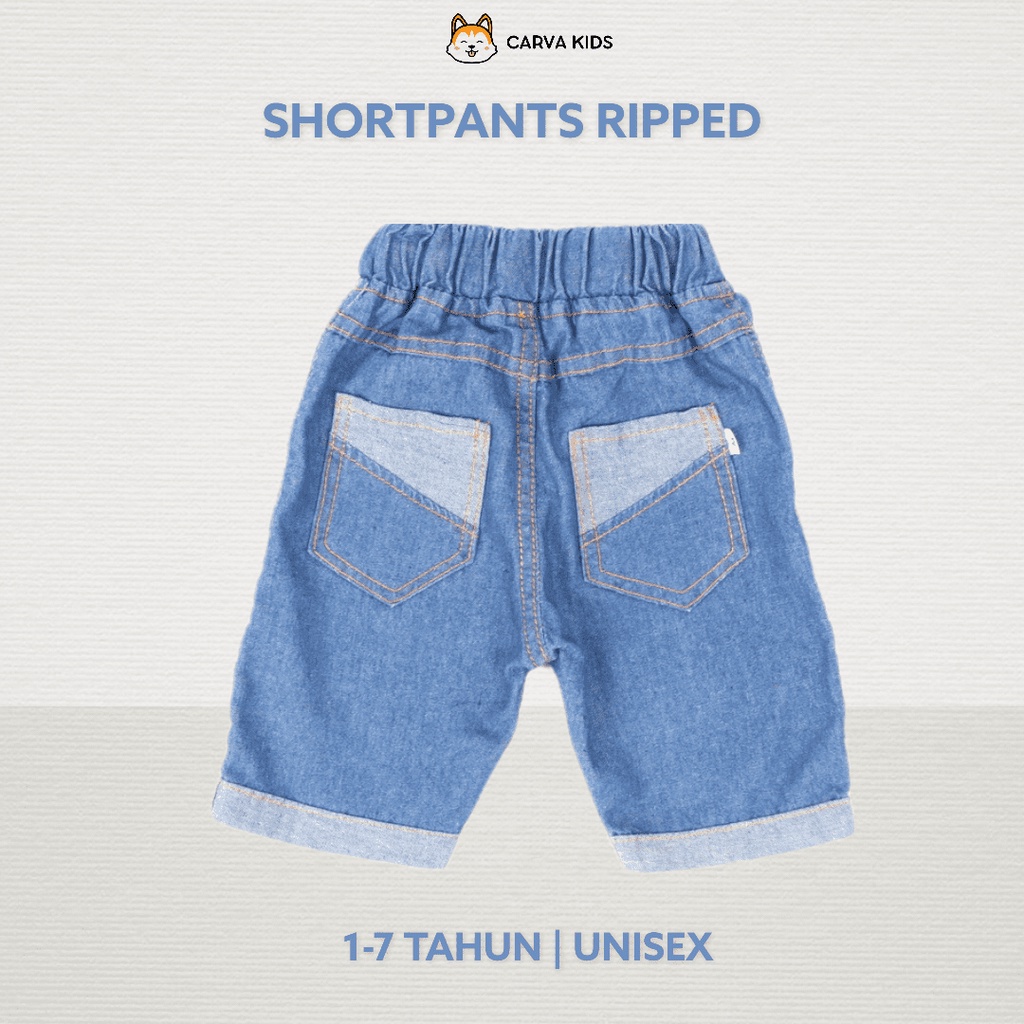 CELANA PENDEK CARVA JEANS ANAK SOBEK RIPPED BLUE LAKI LAKI PEREMPUAN LUCU IMUT