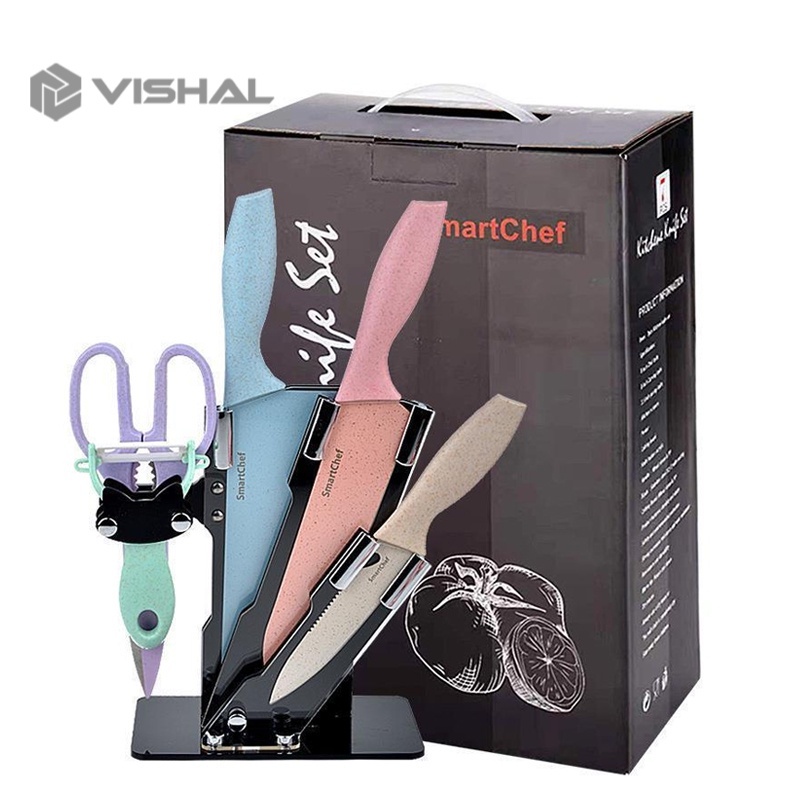 VISHAL 6 Pcs Set Pisau Premium - Set Pisau Batu Maifan - Set Pisau Anti Knife Set VS-1817