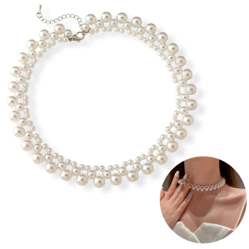 Briella Korean Pearl Choker Necklace Kalung Mutiara Korea Anyam Rangkai