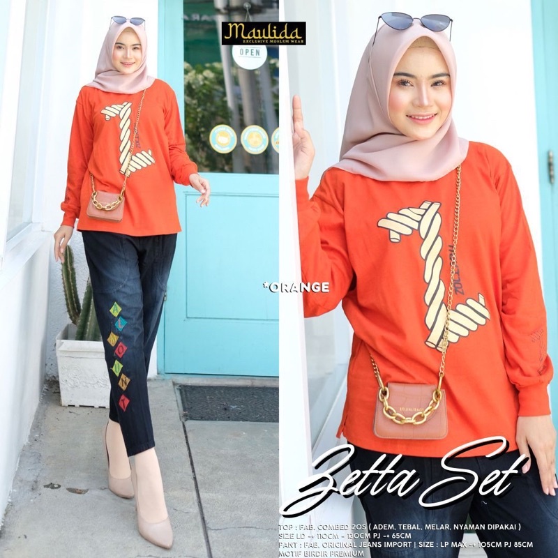 Baju Setelan Wanita Celana Jeans Zetta Set Setelan Wanita