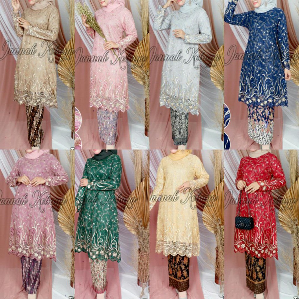 Kebaya Modern Tulle Melayu Setelan Rok Plisket