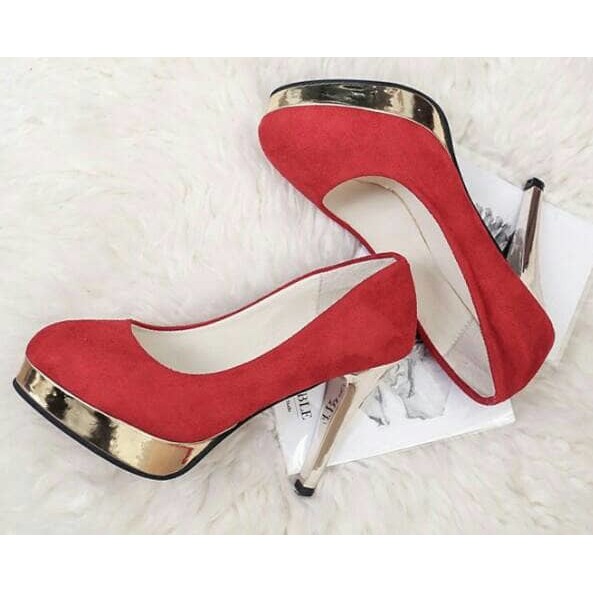 sepatu/heels/sepatu high heels/sepatu high heels chunky heels 12cm merah