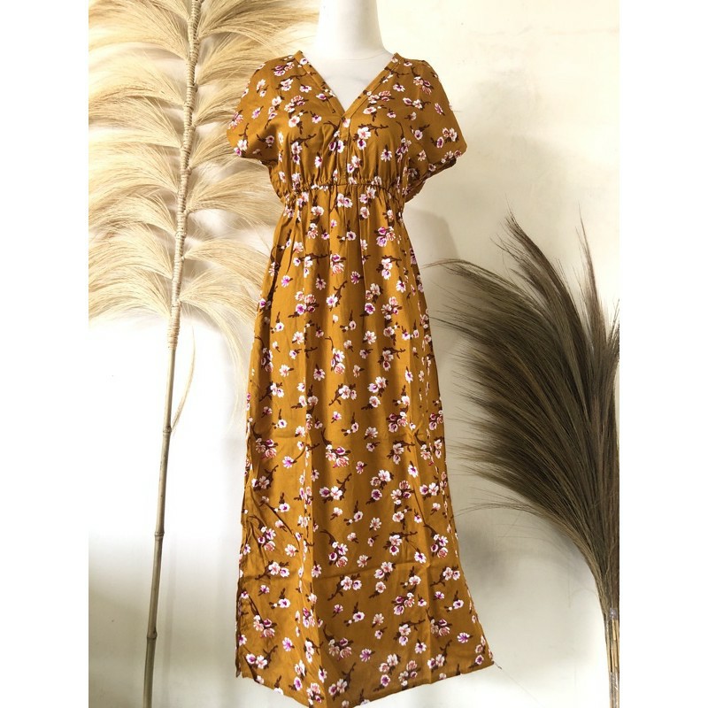 Dress Manohara Bali Panjang Mawar-Semanggi Mustard