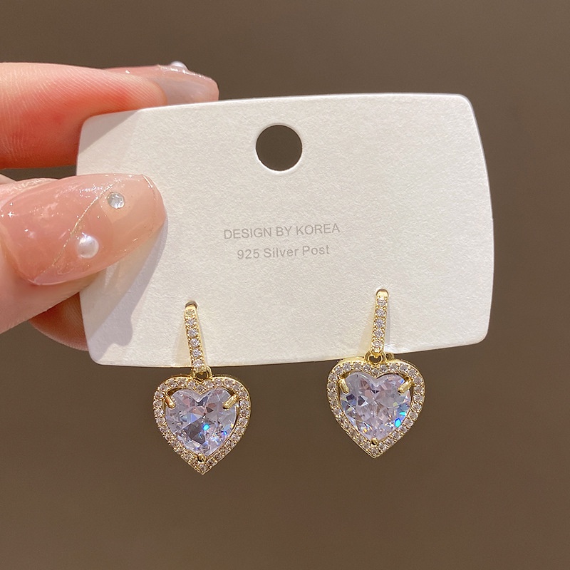 Set Anting Tusuk Desain Hati Hias zircon Untuk Wanita