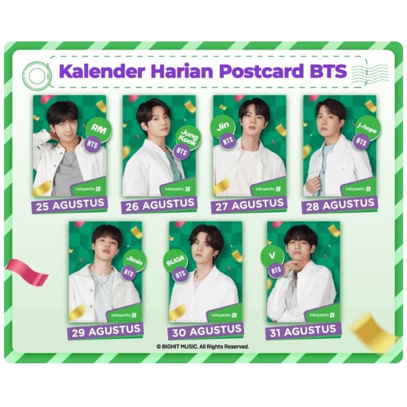 POSTCARD HOLOGRAM BTS TOKO HIJAU TOKO IJO, RM JUNGKOOK JIN JHOPE JIMIN SUGA TAEHYUNG