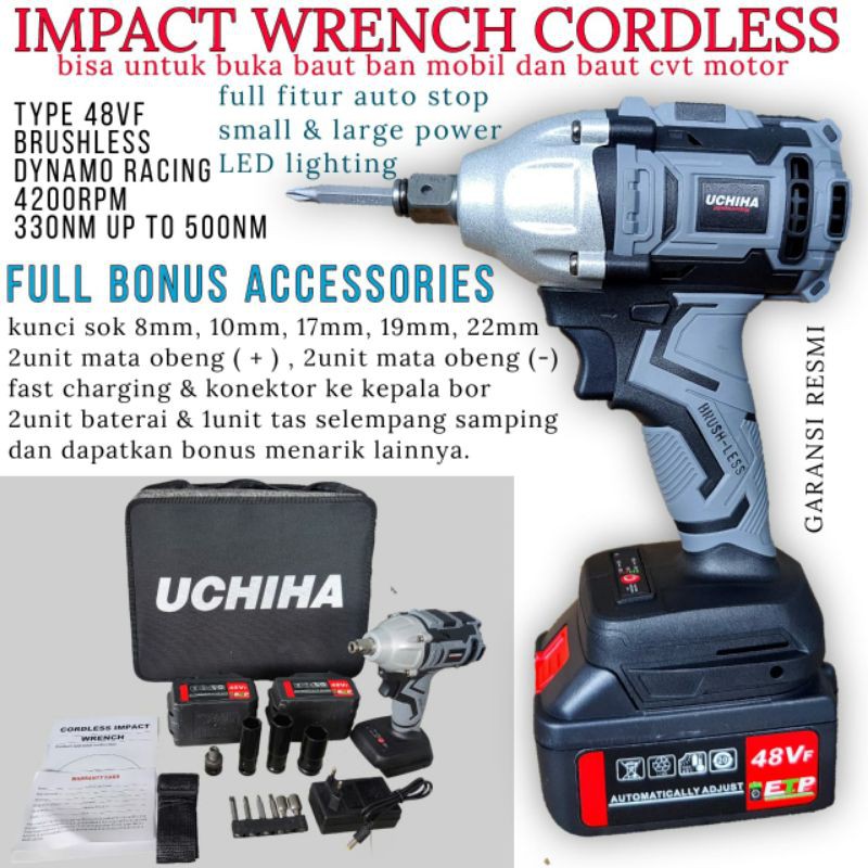 Impact wrench Cordless mesin buka baut mobil baterait 48vf japan