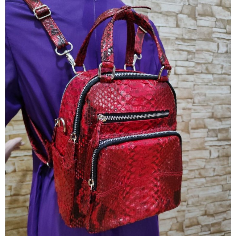 tas ransel kulit ular asli bisa juga dipakai selempang
