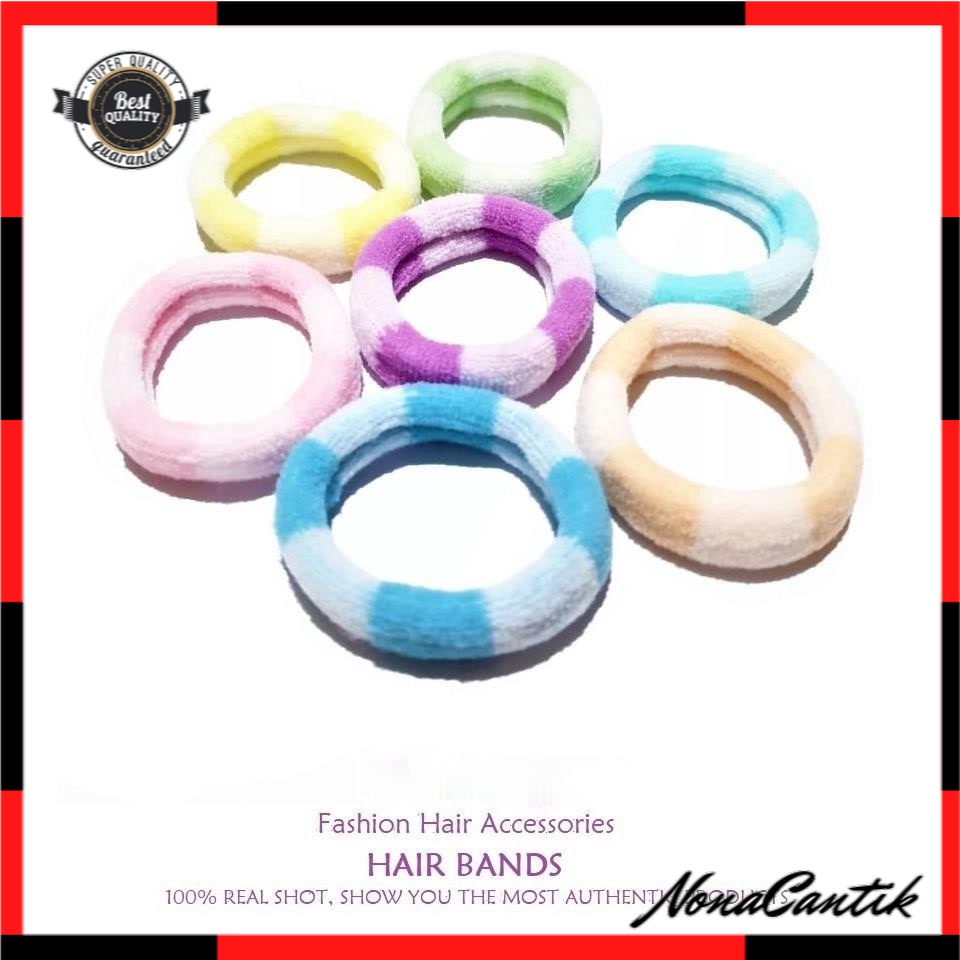 Ikat Rambut Donat PREMIUM Bahan Velvet Bulu 6cm Warna Pastel / Karet Rambut Garis / Kunciran