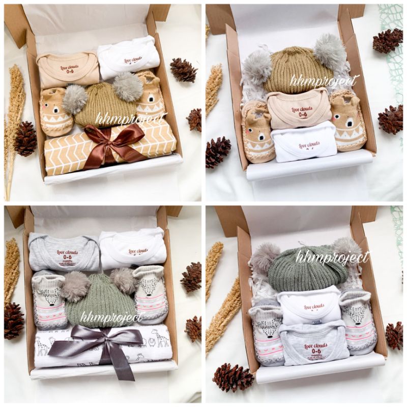 Hampers New Born Baby Boy/Girl Jumper Topi Pompom Baby Prewalker Bedong Kado Lahiran Gift Set Baby