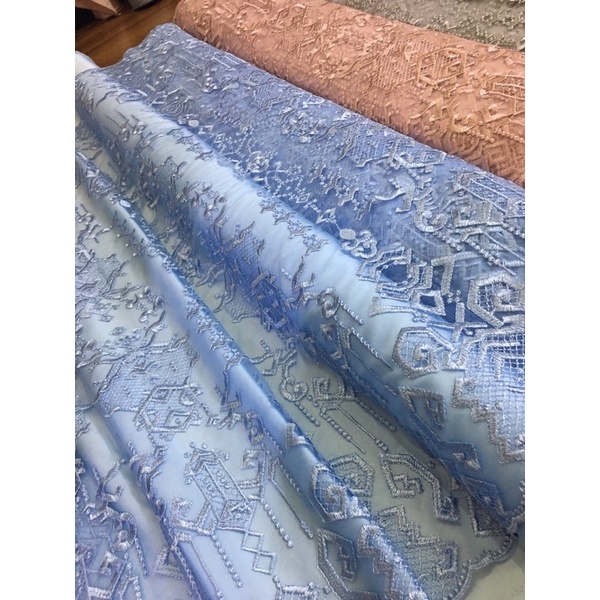 Kain Bahan kebaya Super Premium Tile Maison Design By Sapto Bordir Mewah Warna Baby blue